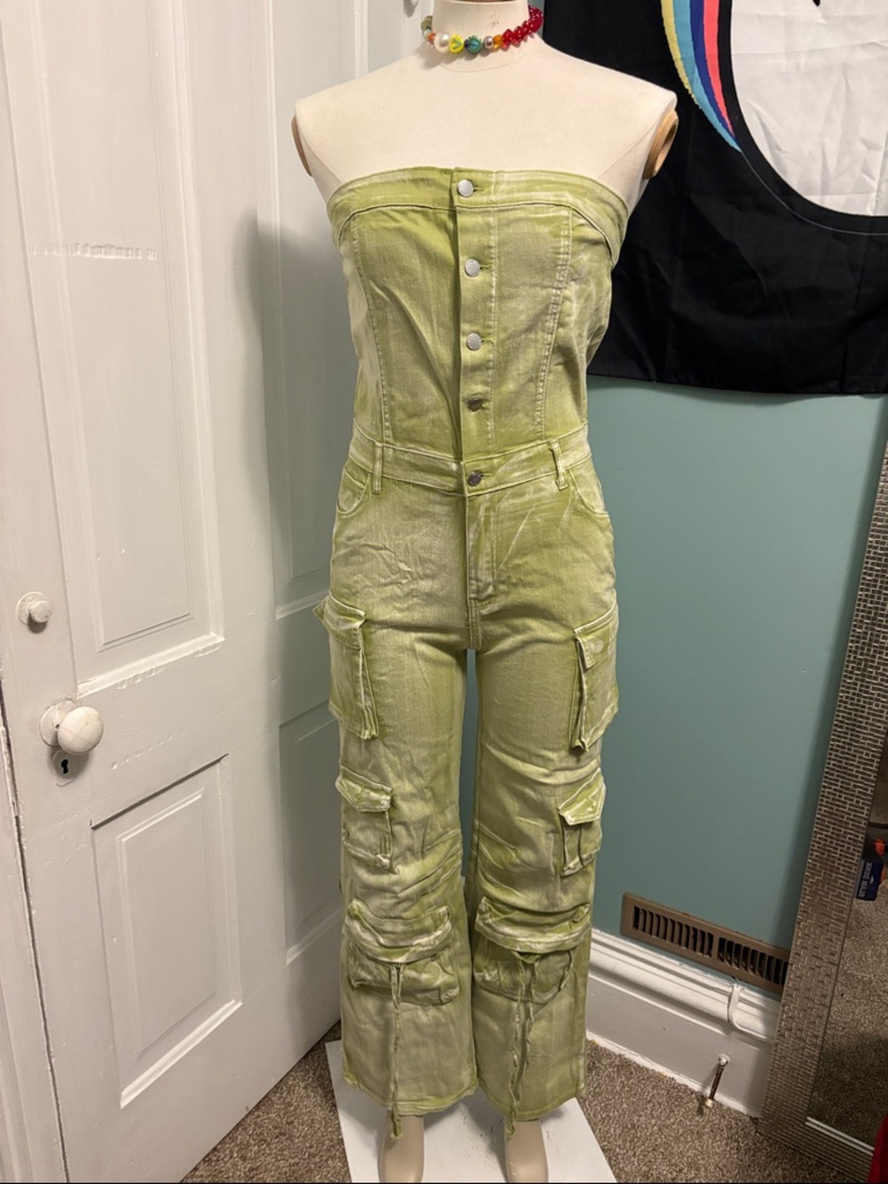 Daisy Lime Green Strapless Cargo Jumpsuit